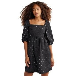Free Assembly‎ Women's Black Print Square-Neck 3/4 Sleeves Mini Dress Size XS
